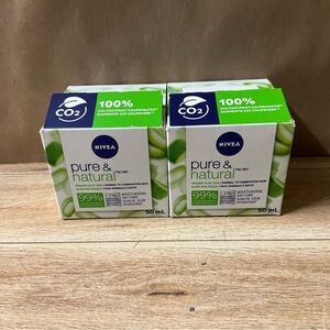 2 X Nivea Pure Natural Organic Moisturizer Face 50ml Aloe Vera Jojoba Almond Oil
